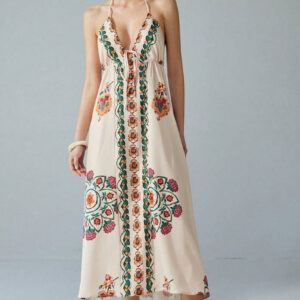 Colorful Floral Maxi Strap Boho Dress