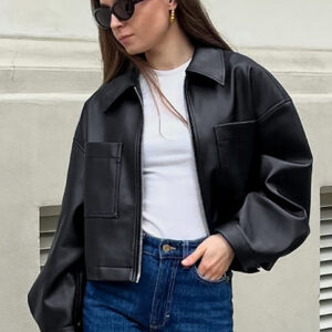Loose Fit Matte Leather Short Jacket