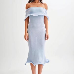 Ruffle Off Shoulder Knit Midi Dress