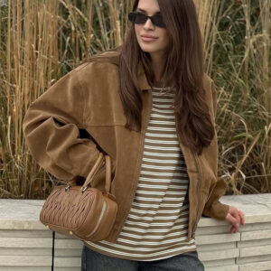 Vintage Suede Zip Front Relaxed Jacket