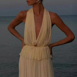 Pleated Halter Top Boho Dress
