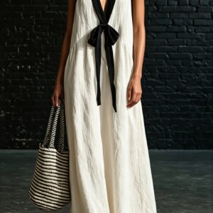 Sleeveless V Neck Elegant Beach Vacation Maxi Dress