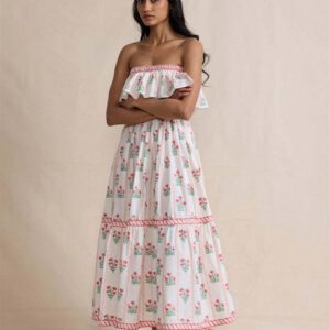 Floral Print Ruffled Trim Boho Dress