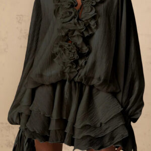 Loose Fit Folded Ruffle Boho Dress