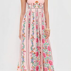 Linen Floral Spaghetti Long Boho Dress