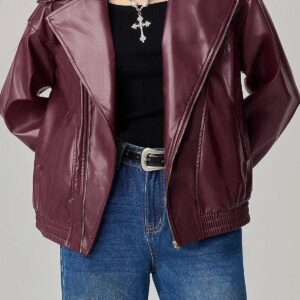 Oversized Long Sleeve Leather Jacket